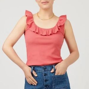 J. Crew Ruffle neck ribbed tank top in papaya